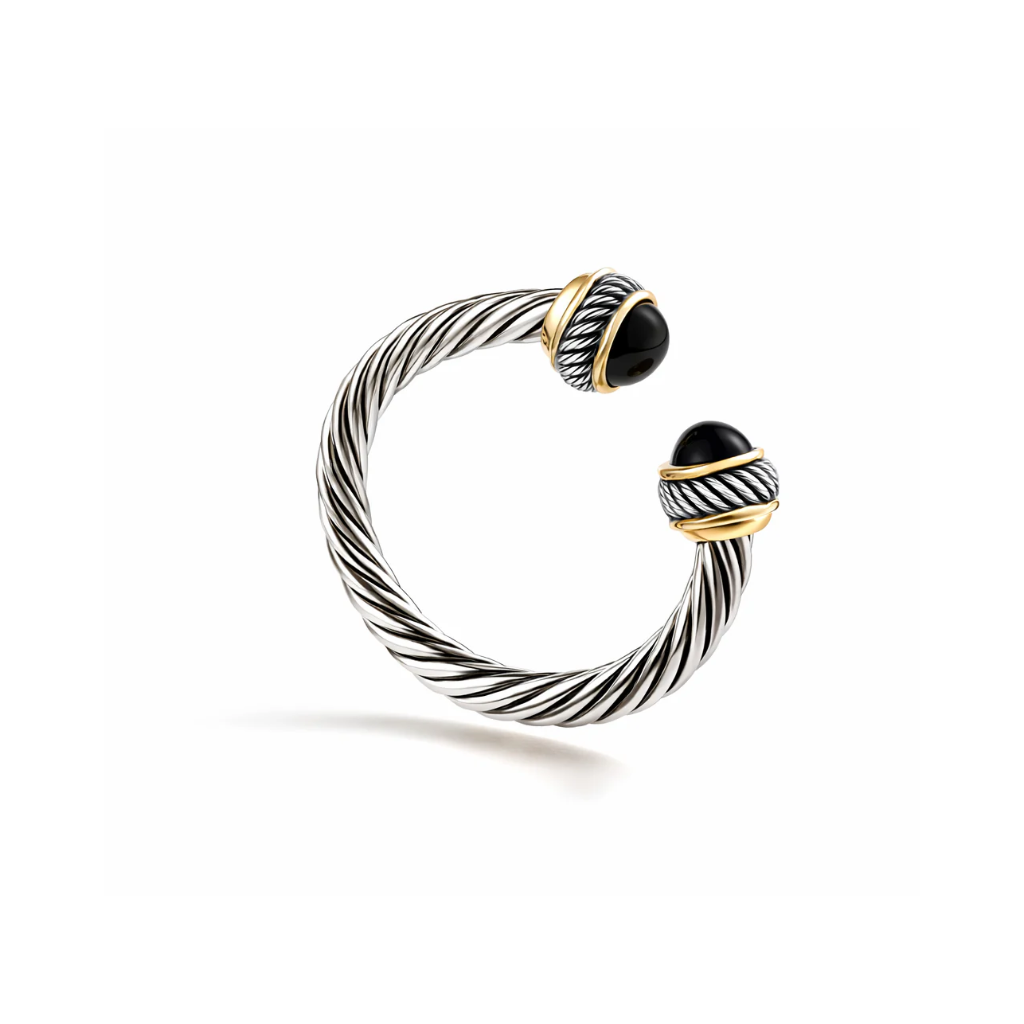 Cable Open Ring With Onyx Black