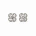 Pendientes de flor de trébol de cuatro hojas con pavé de plata