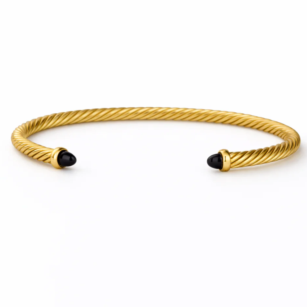 Gold With Black Onyx Domes Cablespira Bracelet