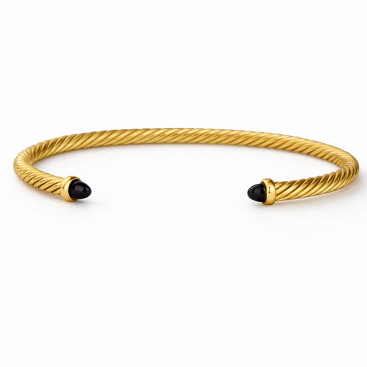 Gold With Black Onyx Domes Cablespira Bracelet
