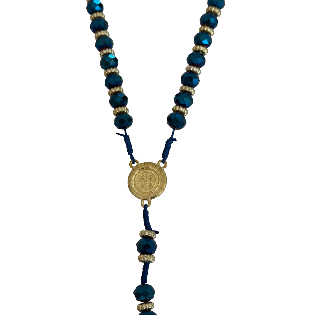 Dark Blue Crystal Bead St. Jude Rosary Necklace