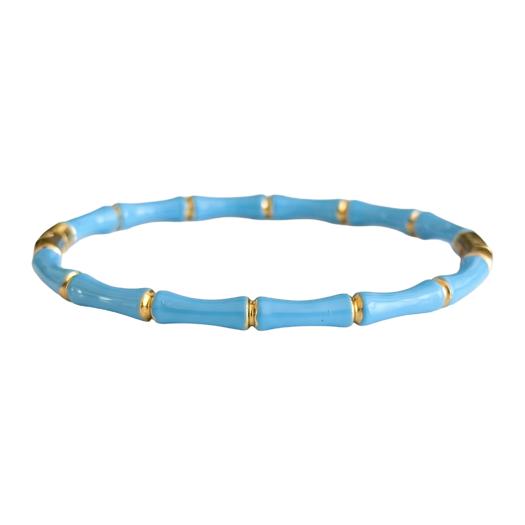 Turquoise and Gold Tone Bamboo Bangle