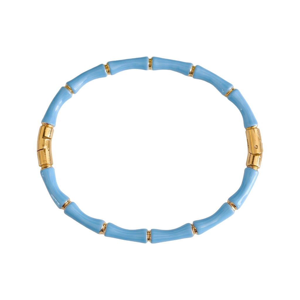Turquoise and Gold Tone Bamboo Bangle