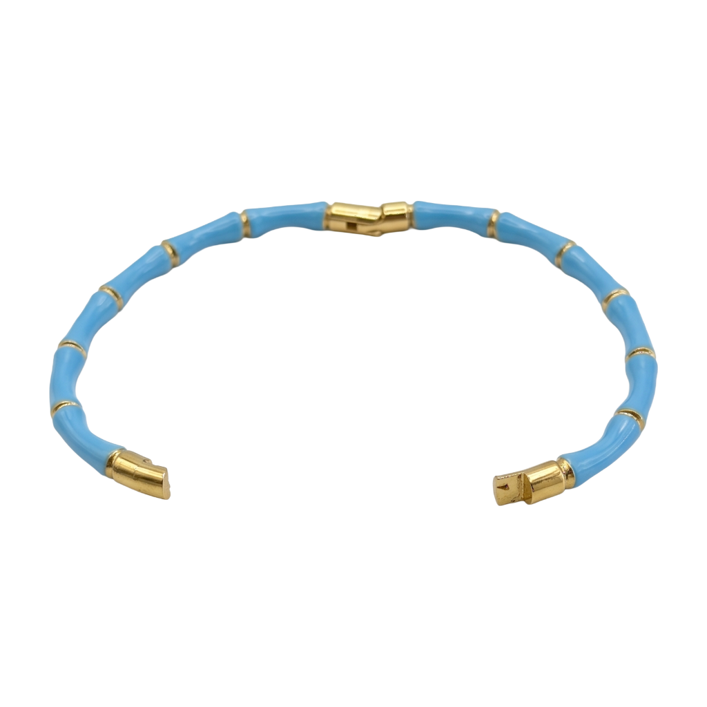 Turquoise and Gold Tone Bamboo Bangle