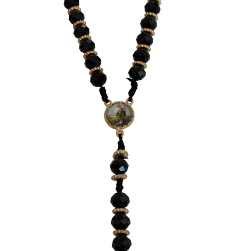 Black Crystal Bead St. Jude Rosary Necklace