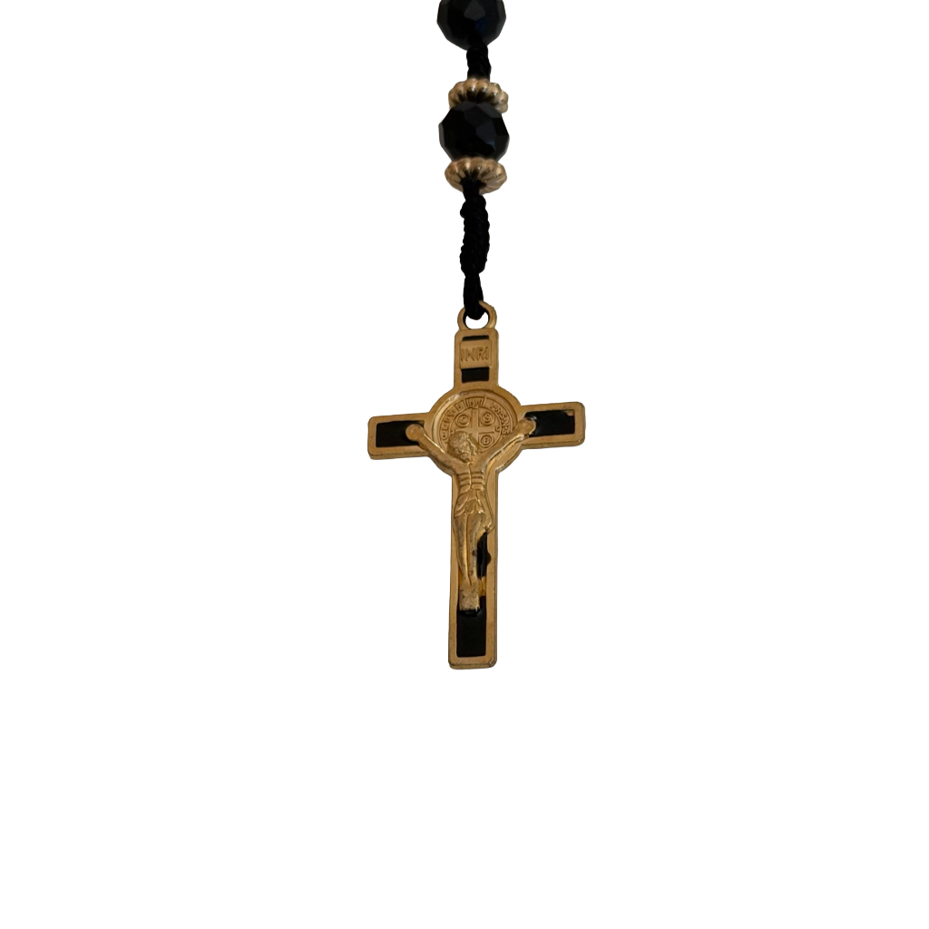 Black Crystal Bead St. Jude Rosary Necklace
