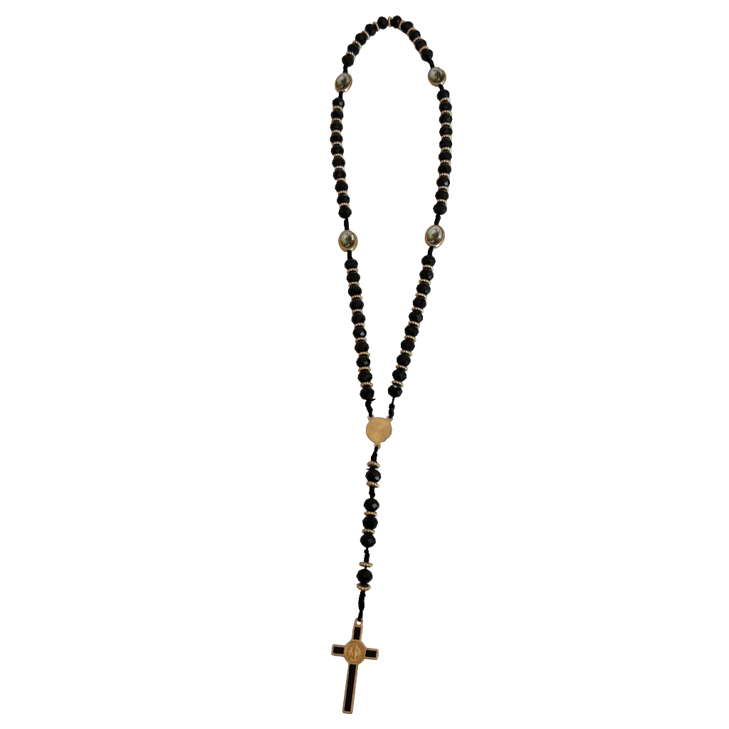 Black Crystal Bead St. Jude Rosary Necklace
