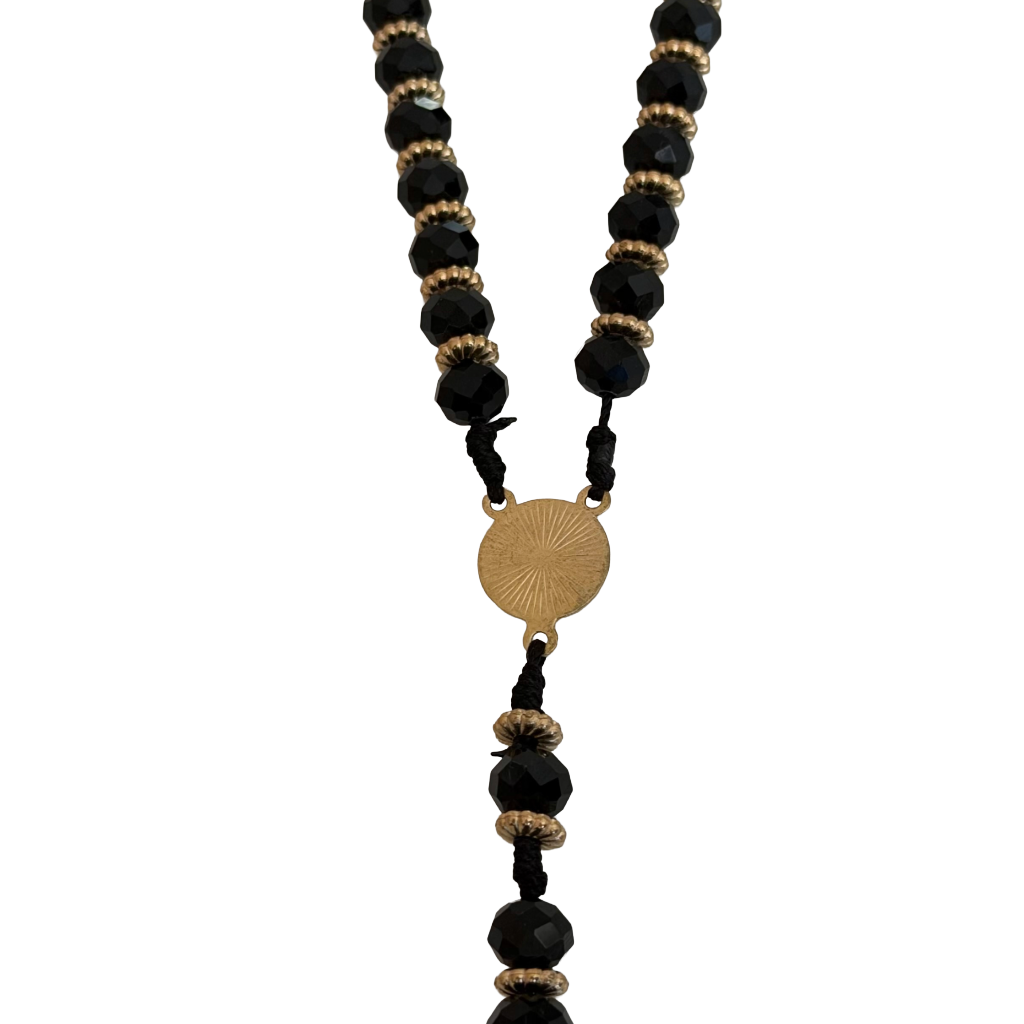 Black Crystal Bead St. Jude Rosary Necklace