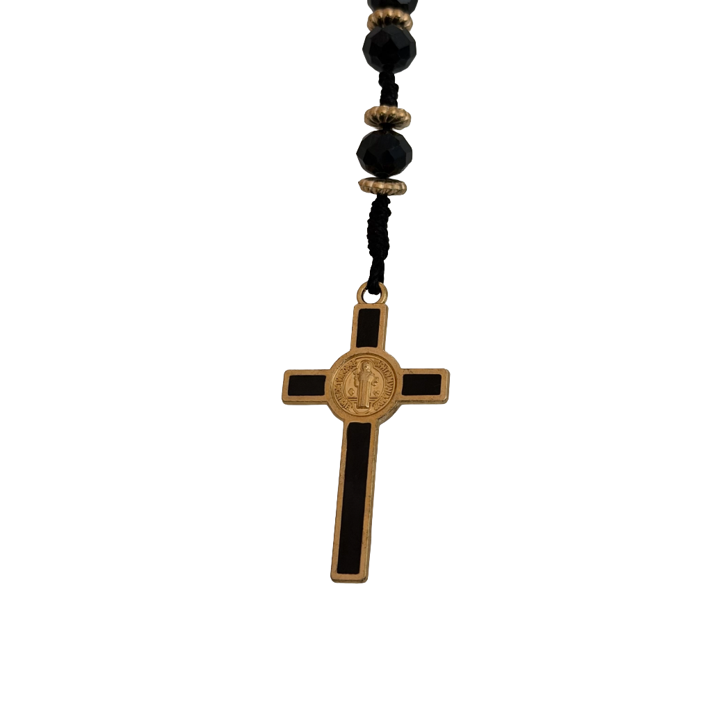 Black Crystal Bead St. Jude Rosary Necklace