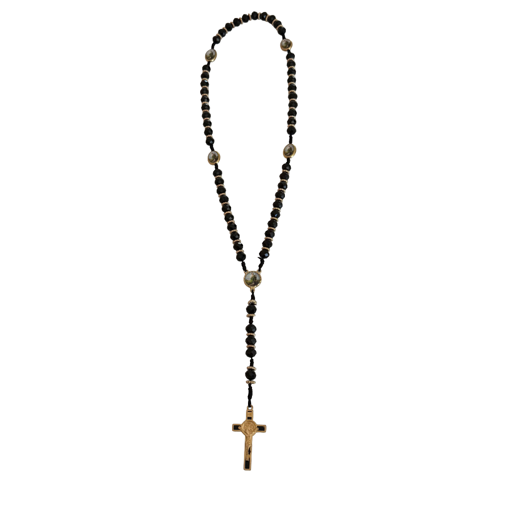 Black Crystal Bead St. Jude Rosary Necklace