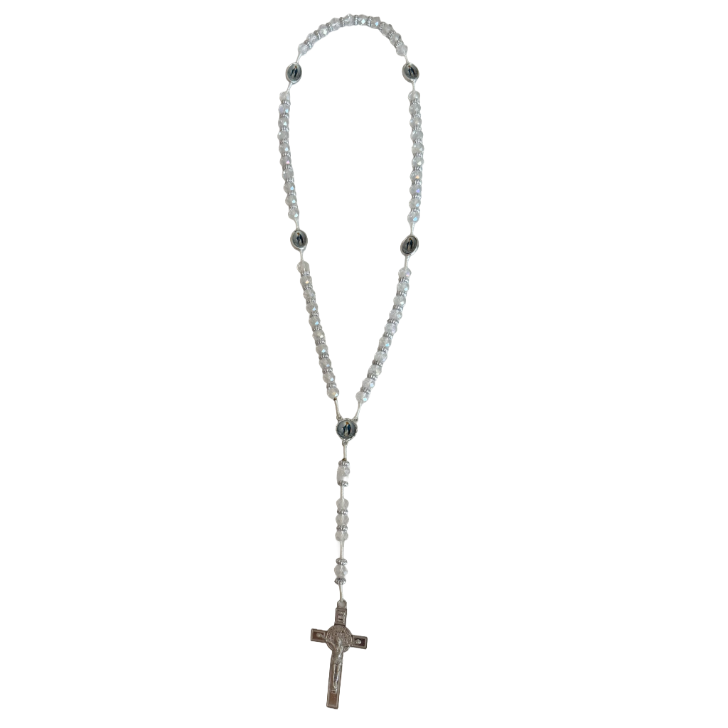 Silver Crystal Bead St. Jude Rosary Necklace