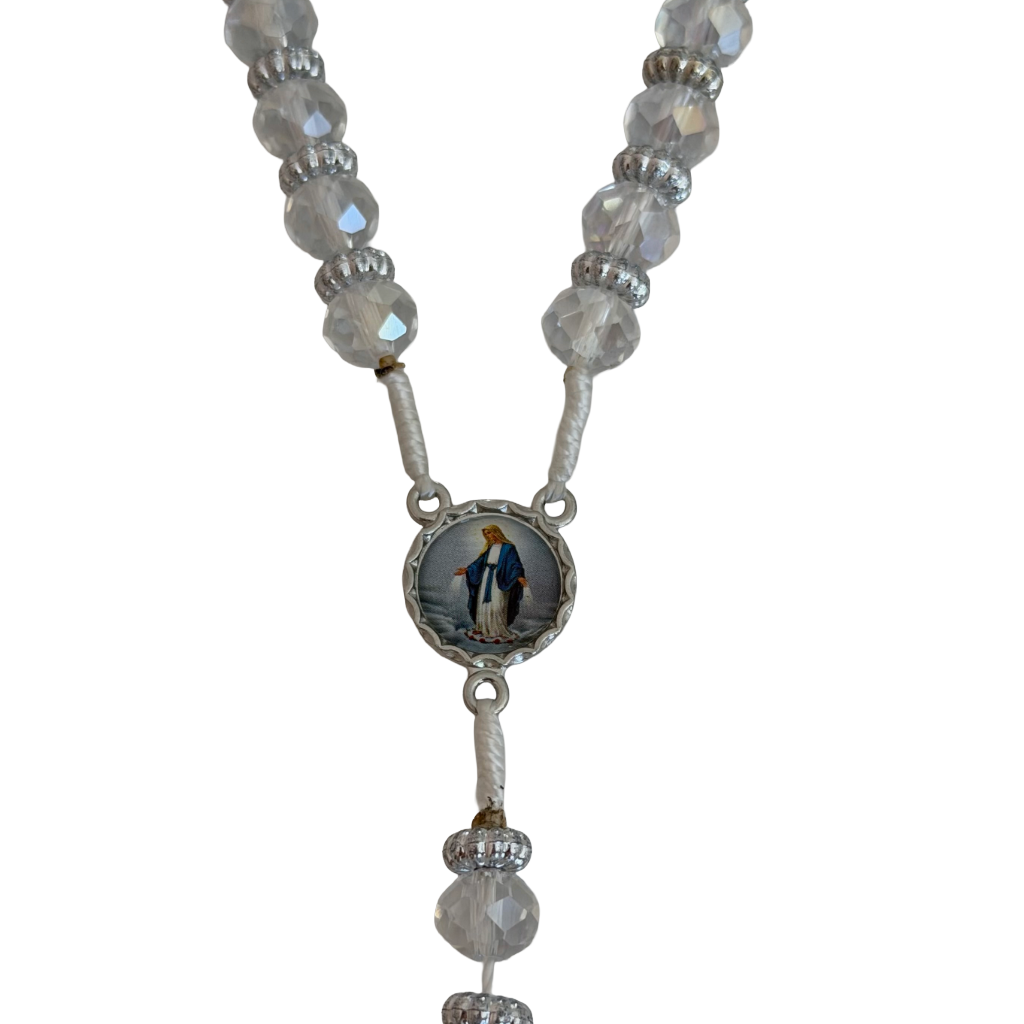 Silver Crystal Bead St. Jude Rosary Necklace