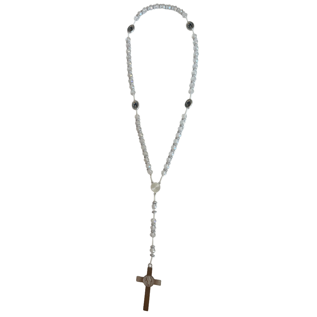 Silver Crystal Bead St. Jude Rosary Necklace