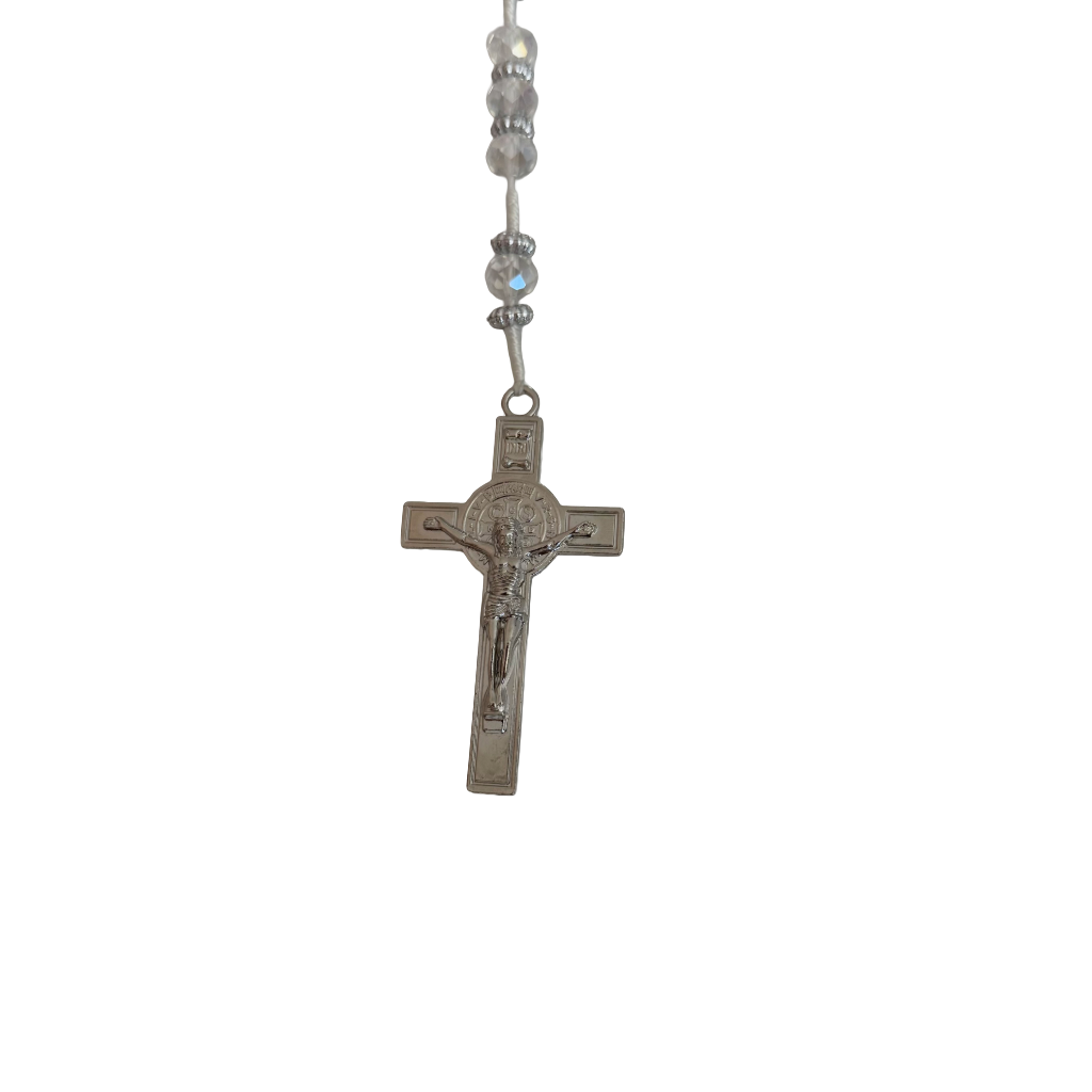 Silver Crystal Bead St. Jude Rosary Necklace