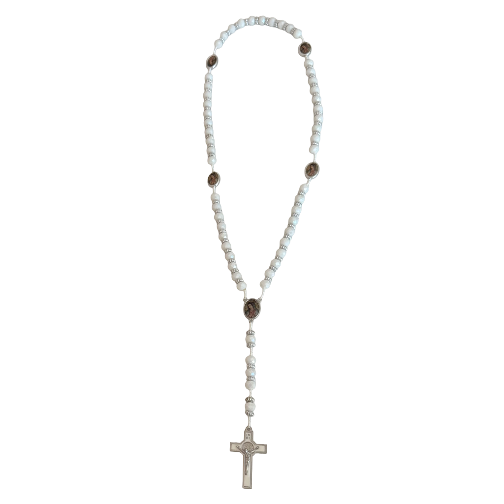White Crystal Bead St. Jude Rosary Necklace
