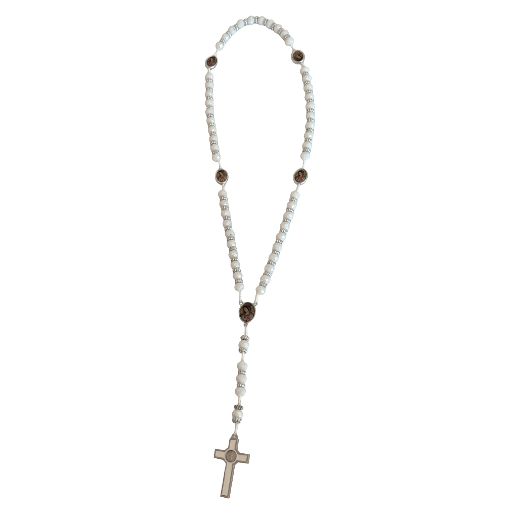 White Crystal Bead St. Jude Rosary Necklace