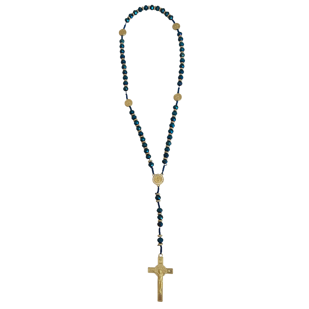 Dark Blue Crystal Bead St. Jude Rosary Necklace