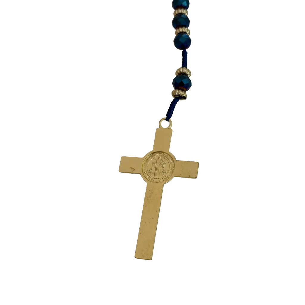 Dark Blue Crystal Bead St. Jude Rosary Necklace