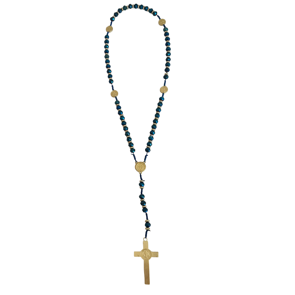 Dark Blue Crystal Bead St. Jude Rosary Necklace